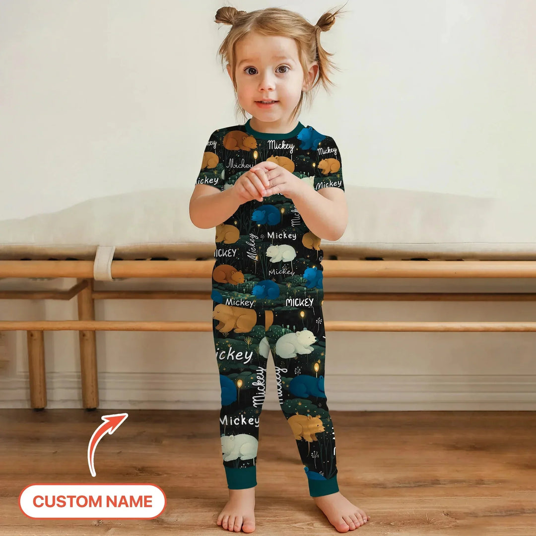 Woodland Whimsy Custom Name Two Piece Short Sleeve Pajama Set , Woodland Whimsy Custom Name Two Piece Short Sleeve Pajama Set - 12-18M