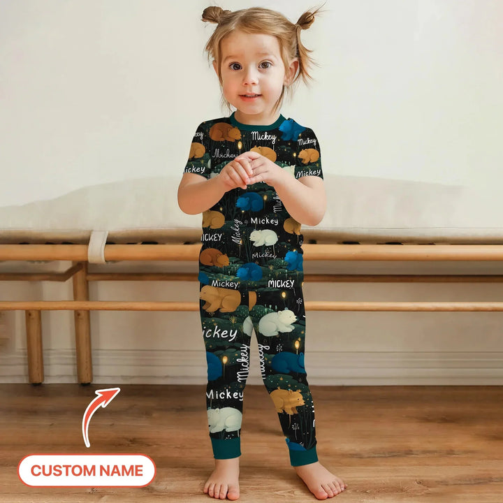 Woodland Whimsy Custom Name Two Piece Short Sleeve Pajama Set , Woodland Whimsy Custom Name Two Piece Short Sleeve Pajama Set - 12-18M