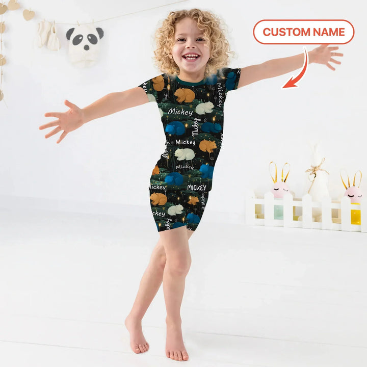 Woodland Whimsy Custom Name Two Piece Short Sleeve Shorts Pajama Set , Woodland Whimsy Custom Name Two Piece Short Sleeve Shorts Pajama Set - 12-18M