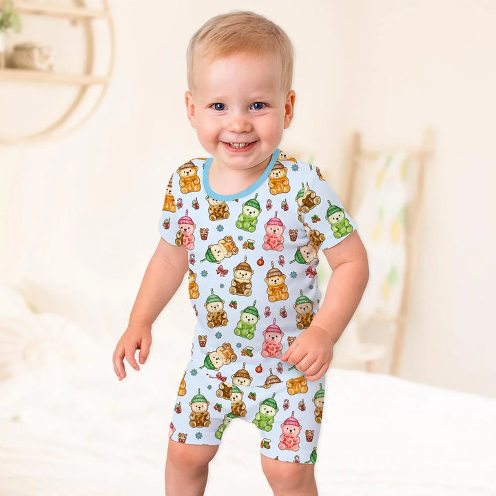 Holiday Bear Cup Bamboo Two Piece Short Sleeve Shorts Pajama Set