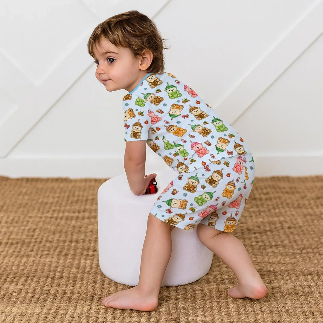Holiday Bear Cup Bamboo Two Piece Short Sleeve Shorts Pajama Set