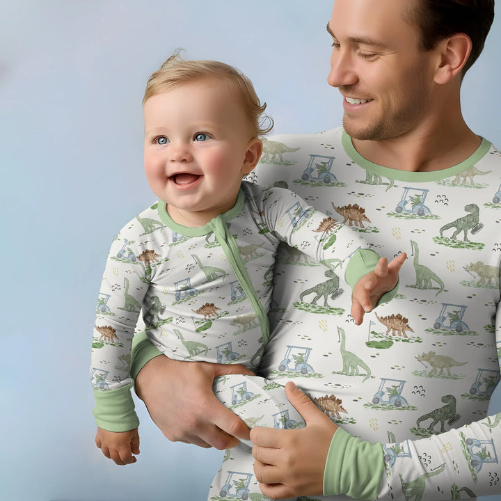 Dinos On The Green Daddy & Me Matching Bamboo Men's Pajama Set