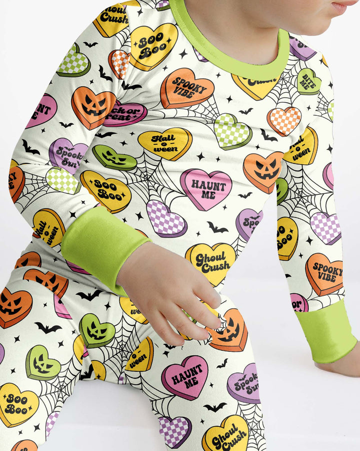 Halloween Candy Hearts Bamboo Two Piece Long Sleeve Pajama Set