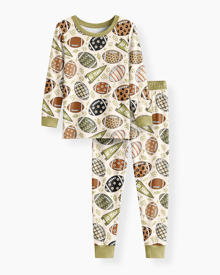 Football Fall Bamboo Two Piece Long Sleeve Pajama Set
