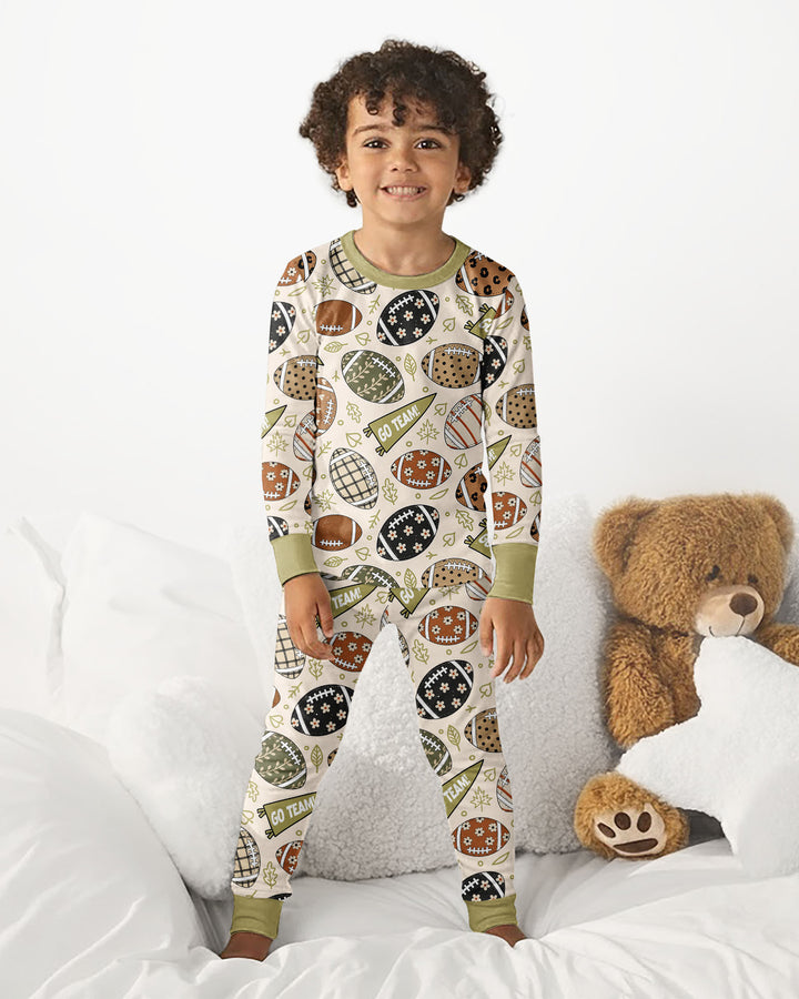 Football Fall Bamboo Two Piece Long Sleeve Pajama Set