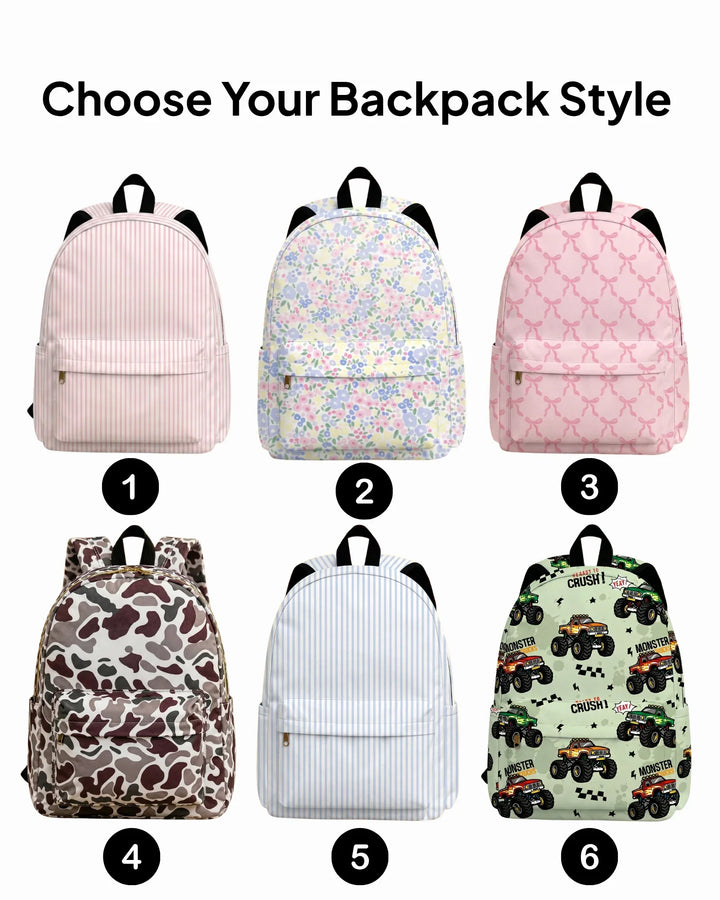 Custom Name School Supply Charm Embroidered Backpack