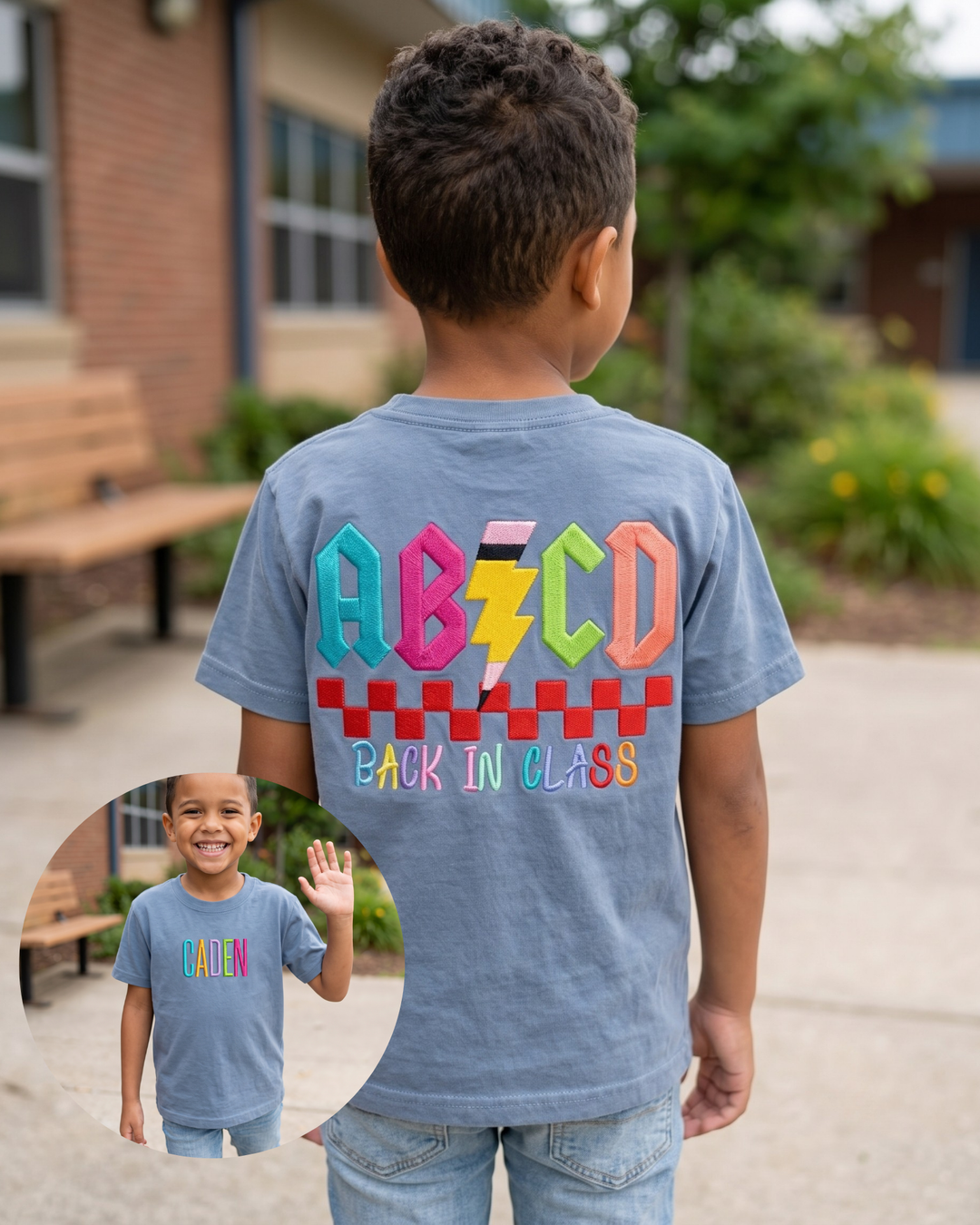 Custom Name Back In Class Embroidered Bamboo Crewneck T-Shirt