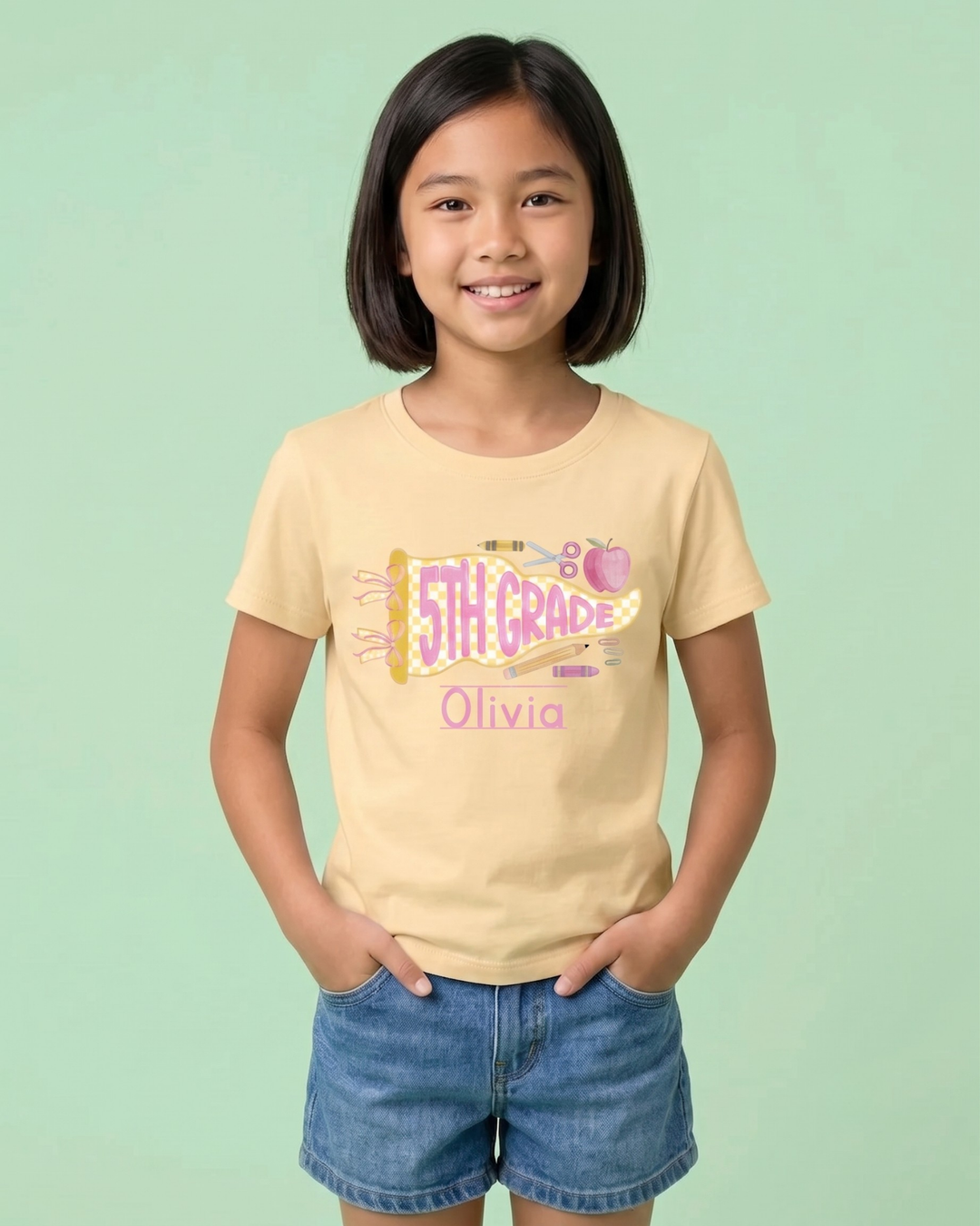 Custom Name Grade Penant Bamboo Crewneck T-Shirt