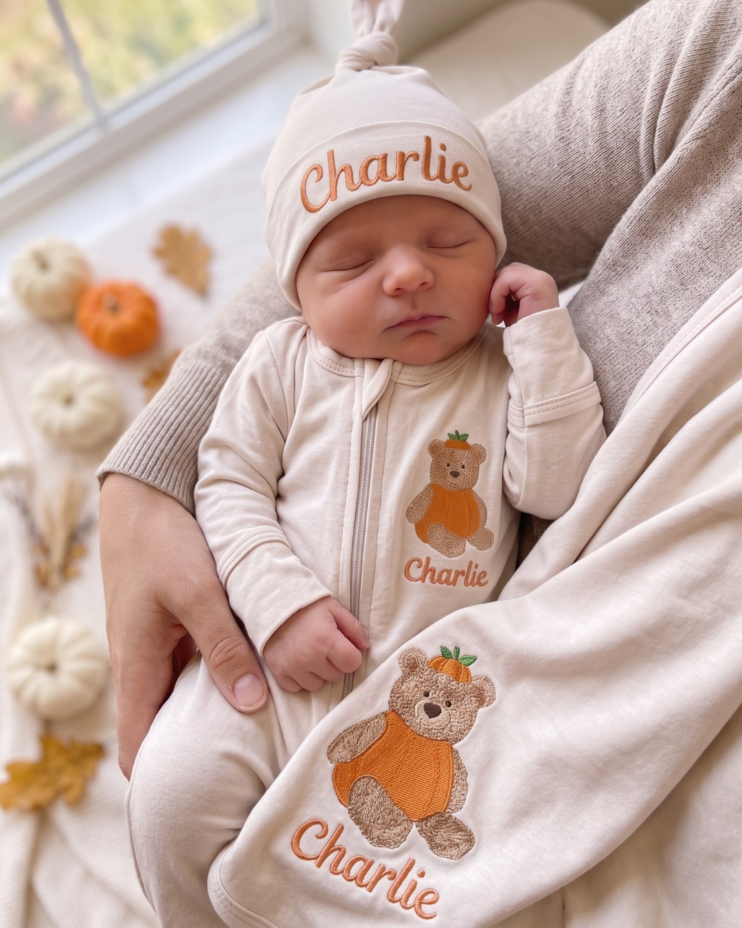 Personalized Pumpkin Teddy Embroidered Embroidered Bamboo Hat