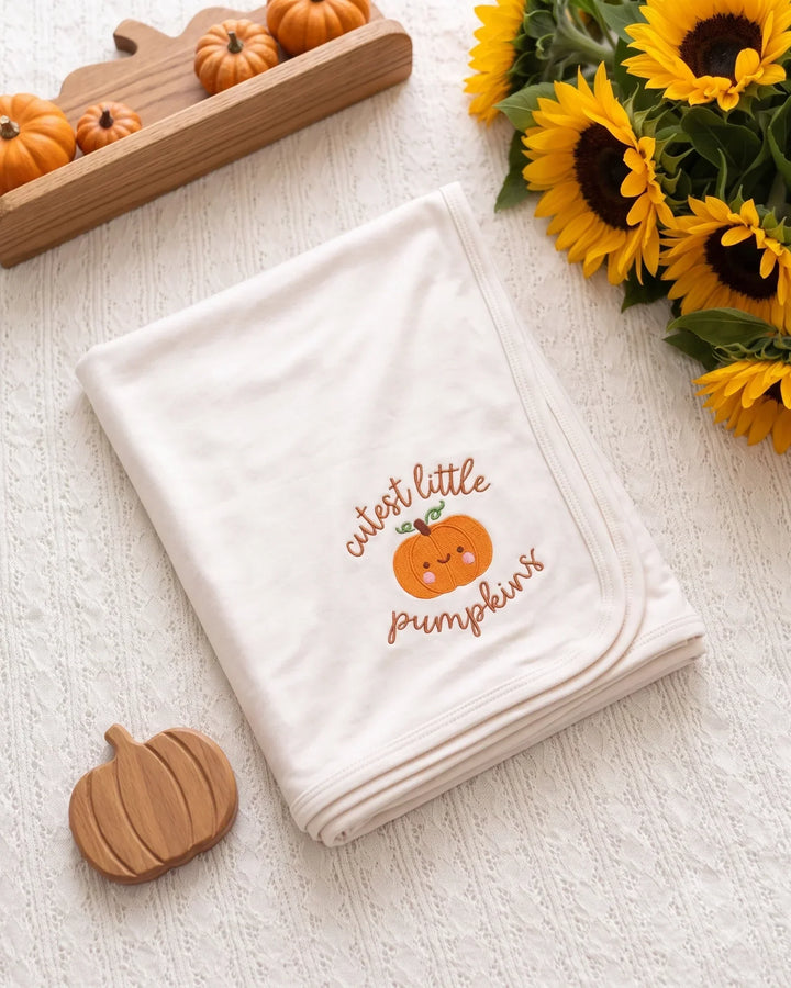 Personalized Cutest Little Pumpkin Embroidered Bamboo Blanket