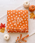 Personalized Daisy Pumpkin Appliqué Embroidered Bamboo Blanket