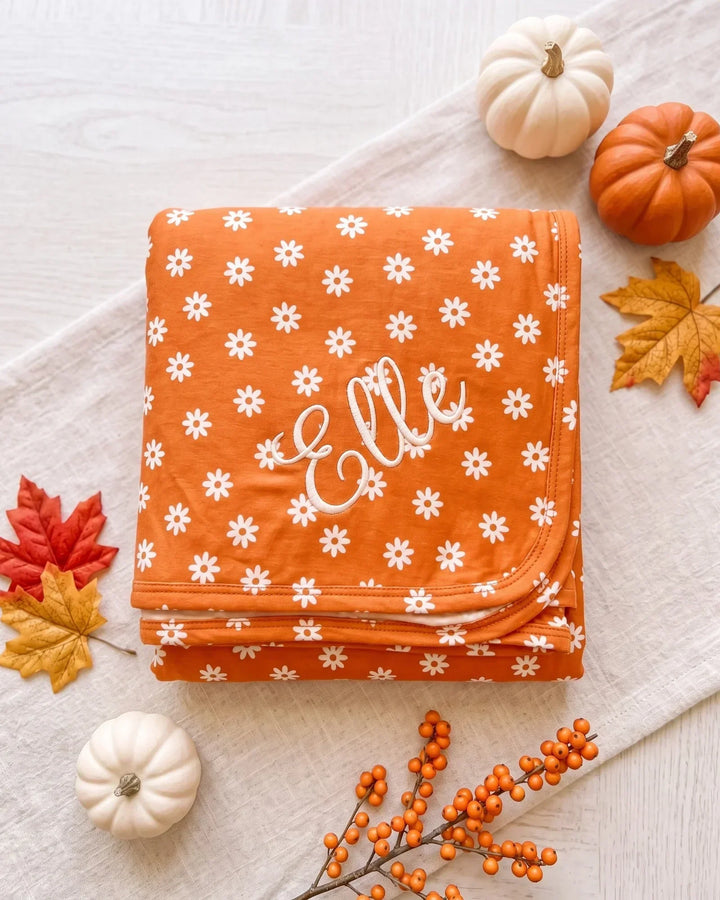 Personalized Daisy Pumpkin Appliqué Embroidered Bamboo Blanket