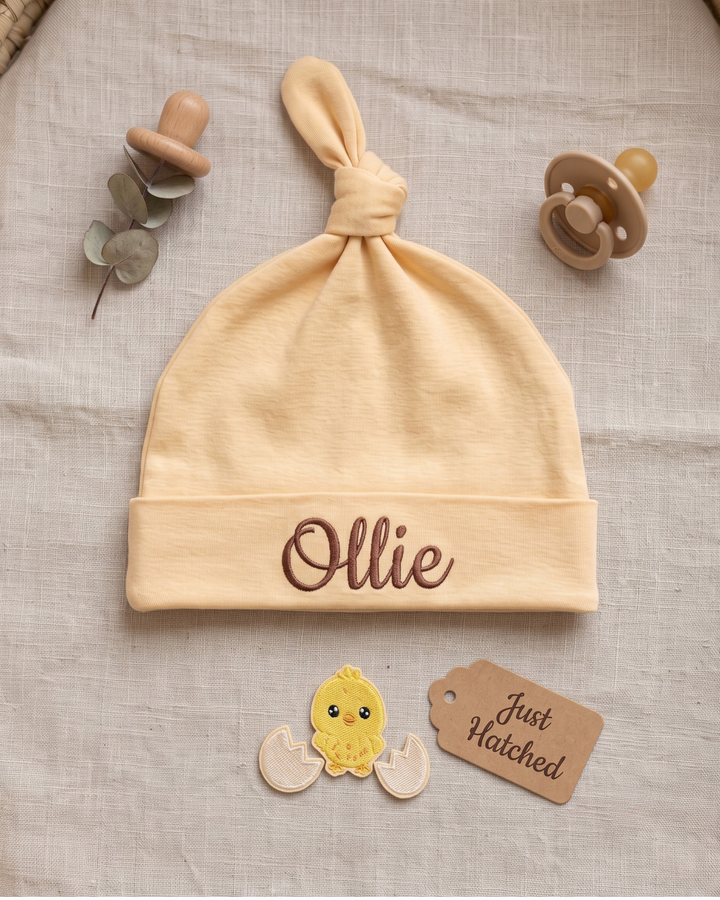 Custom Name Baby Chick Embroidered Embroidered Embroidered Bamboo Hat