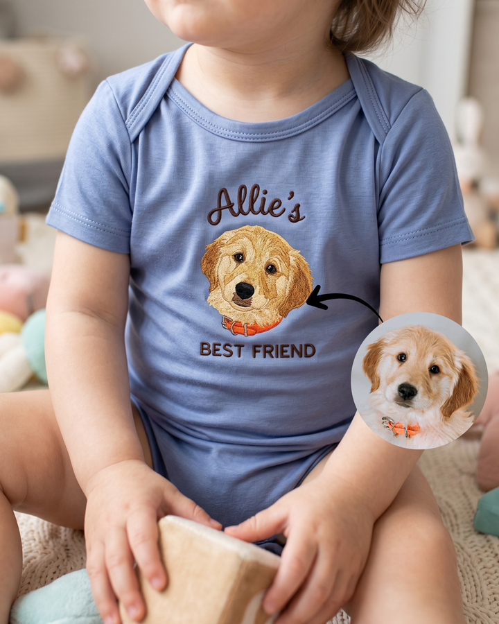 Personalized Little Best Friend Embroidered Bamboo Bodysuit