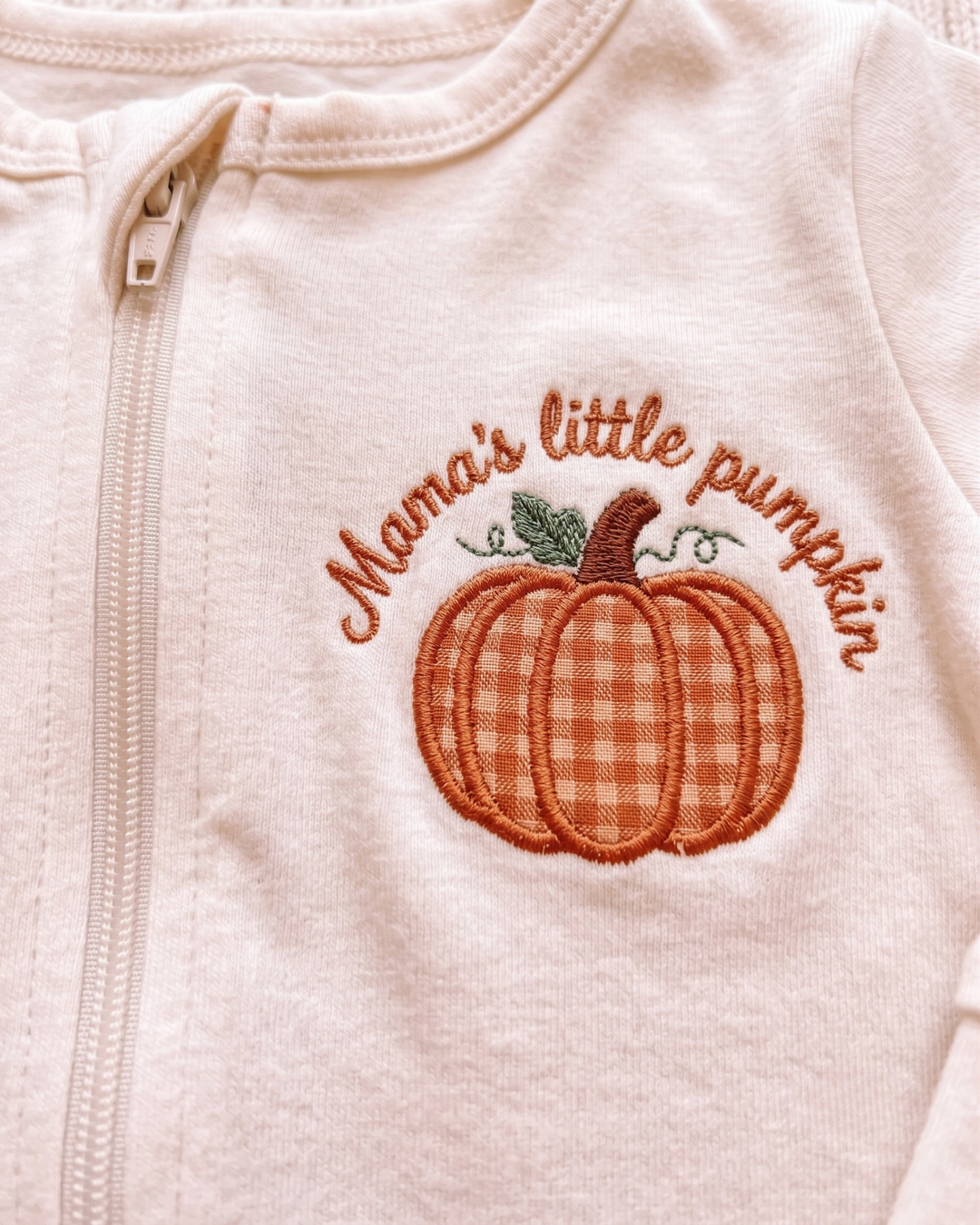 Personalized Pumpkin Gingham Appliqué Embroidered Bamboo Zipper Footie