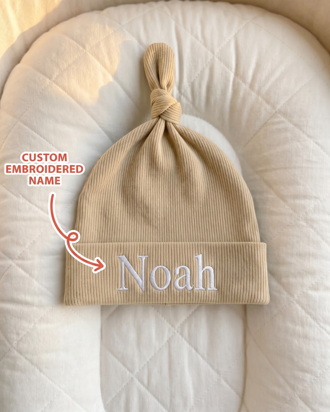 Personalized Teddy Bear Embroidered Ribbed Bamboo Hat