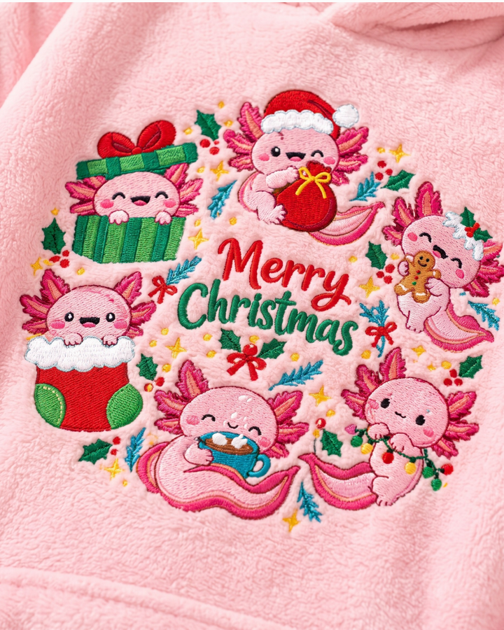 Merry Axolotlmas Embroidered Bamboo Blanket Hoodie