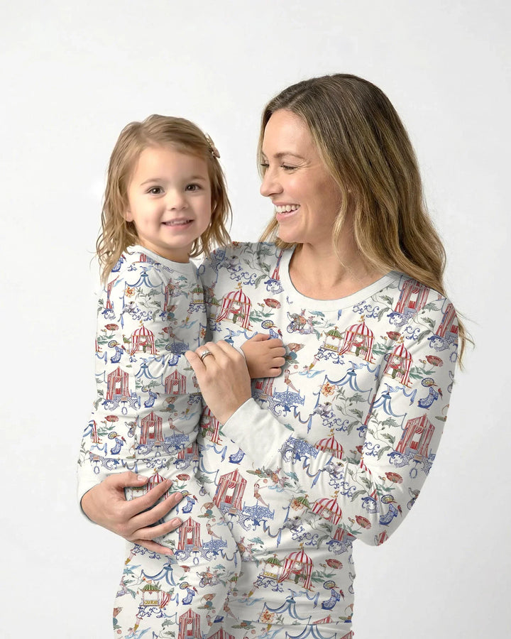 Vintage Lousiana Circus Toile Family Matching Bamboo Two Piece Long Sleeve Pajama Set