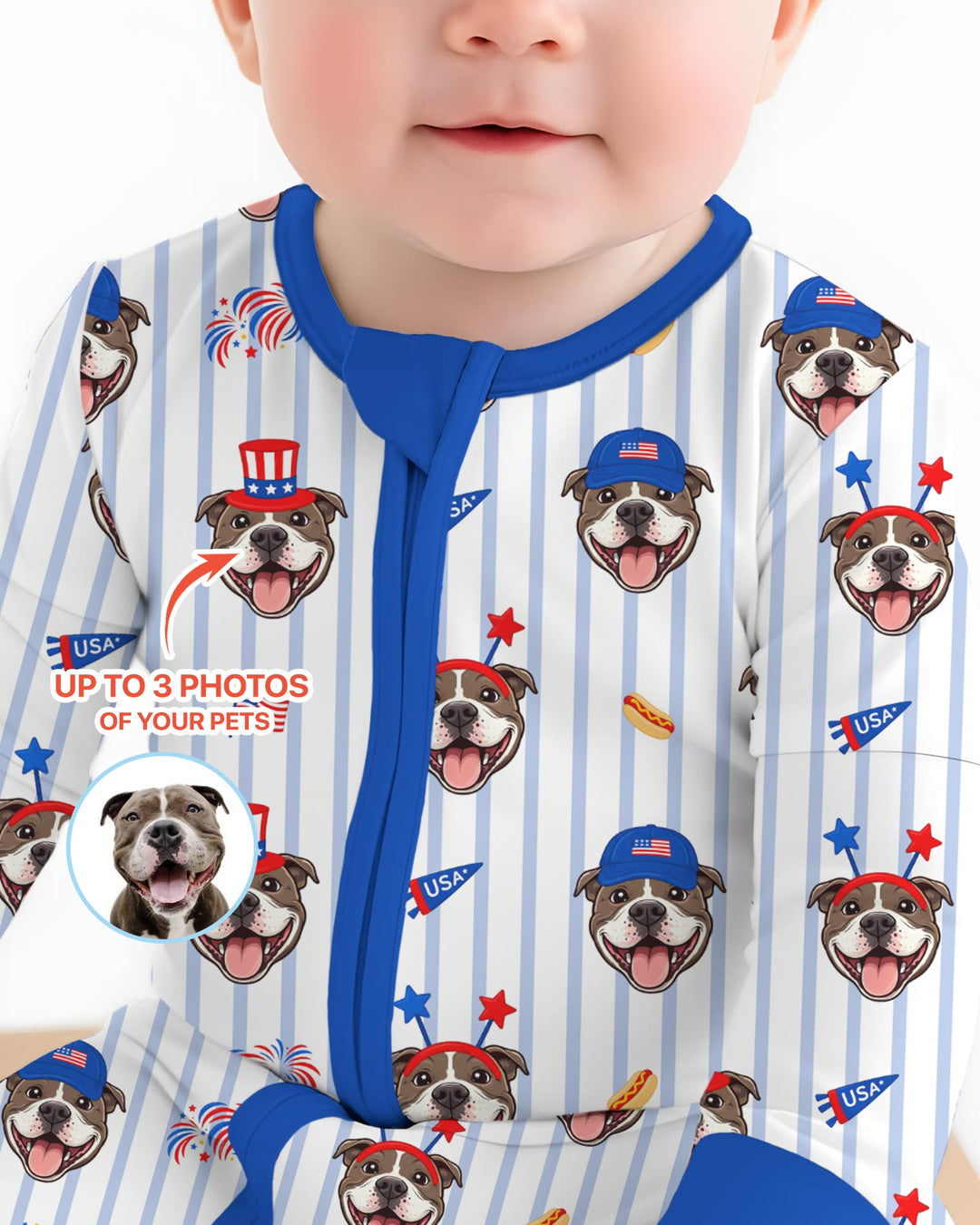 Custom Pet Image 4th of July Family Matching Bamboo Convertible Zippy