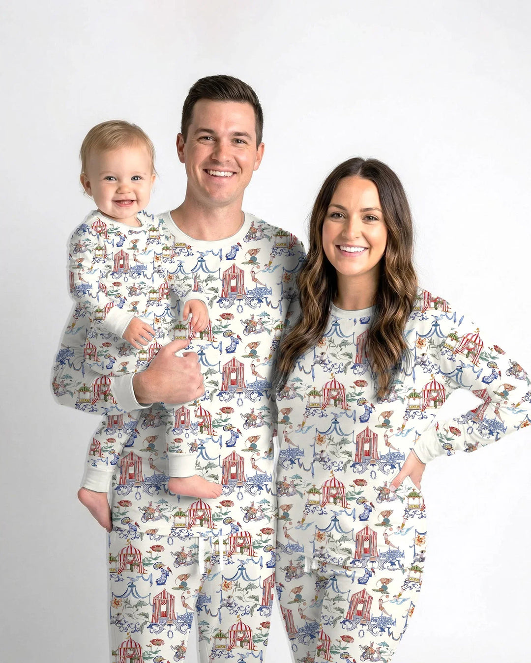 Vintage Lousiana Circus Toile Family Matching Bamboo Two Piece Long Sleeve Pajama Set