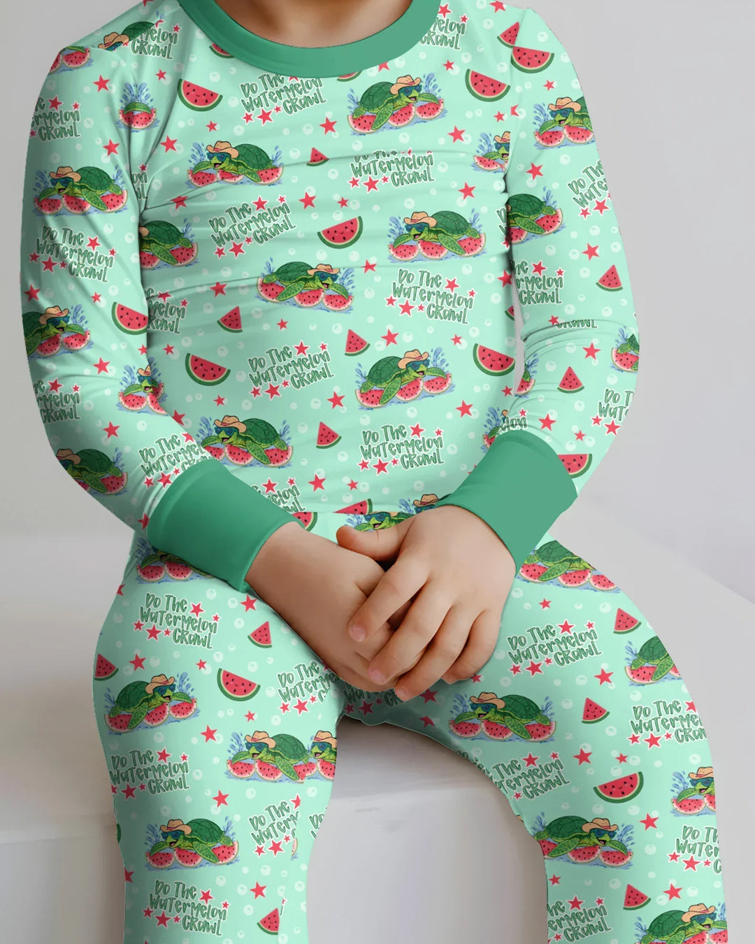 Watermelon Turtle Family Matching Bamboo Two Piece Long Sleeve Pajama Set