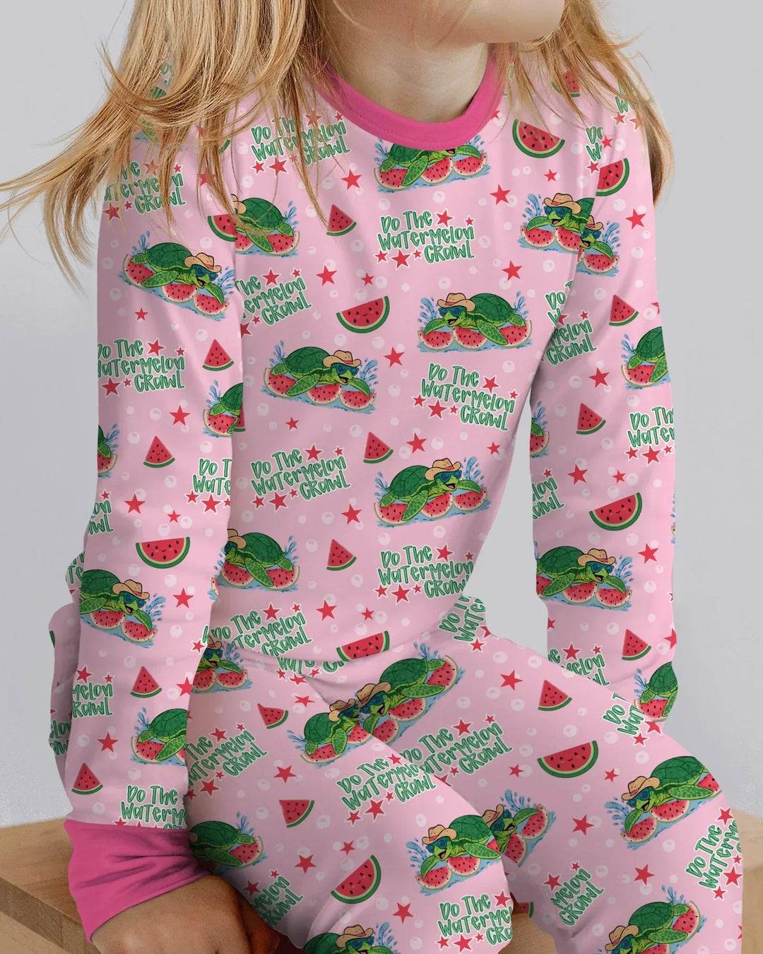 Watermelon Turtle Family Matching Bamboo Two Piece Long Sleeve Pajama Set