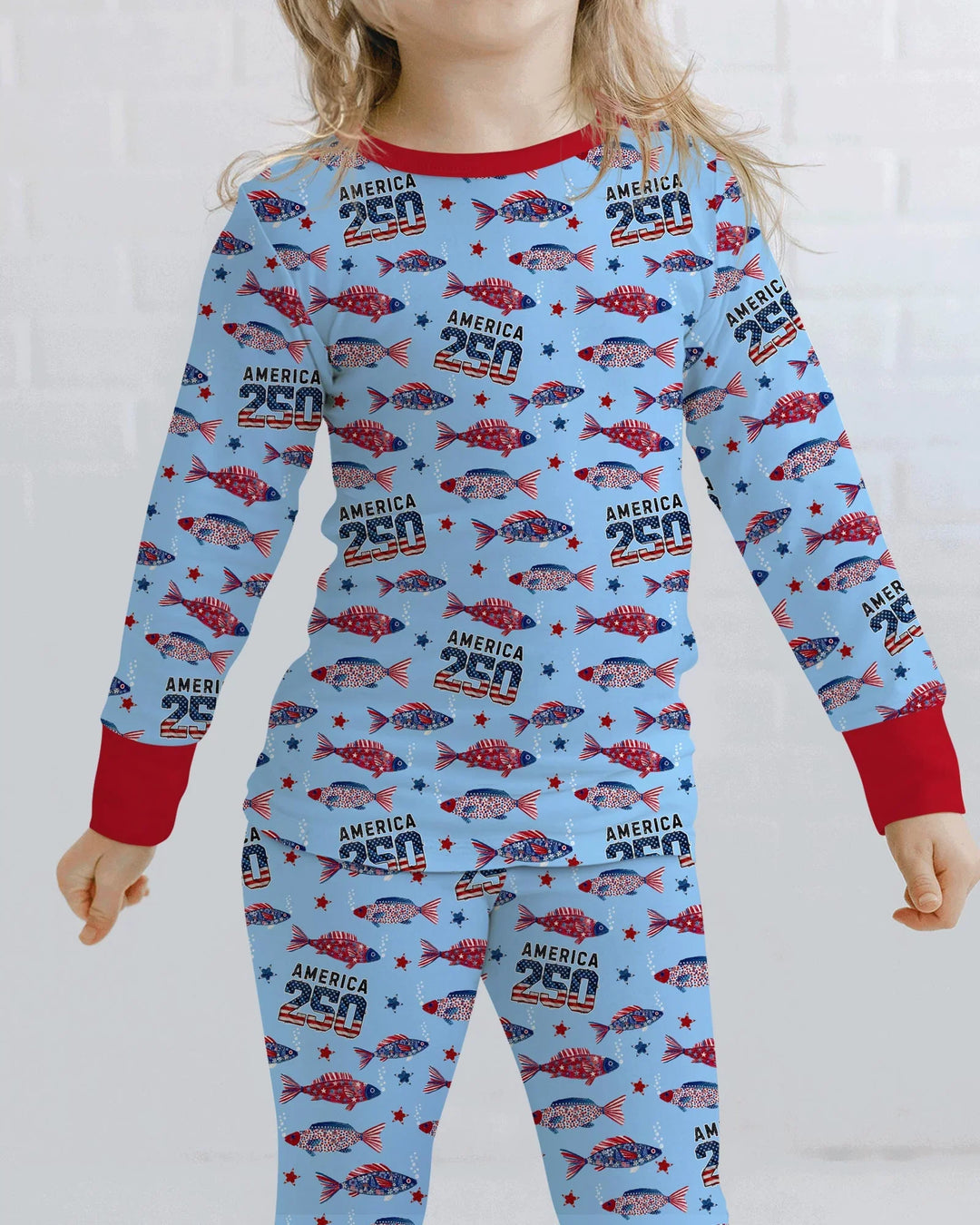 Stars and Stripes Fish Bamboo Two Piece Long Sleeve Pajama Set