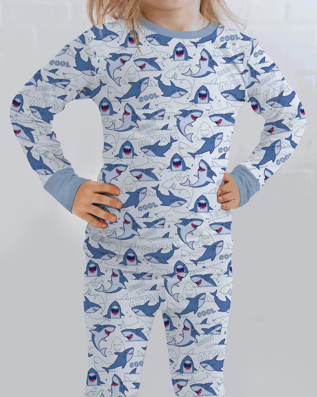 Big Sharks Attack Bamboo Two Piece Long Sleeve Pajama Set