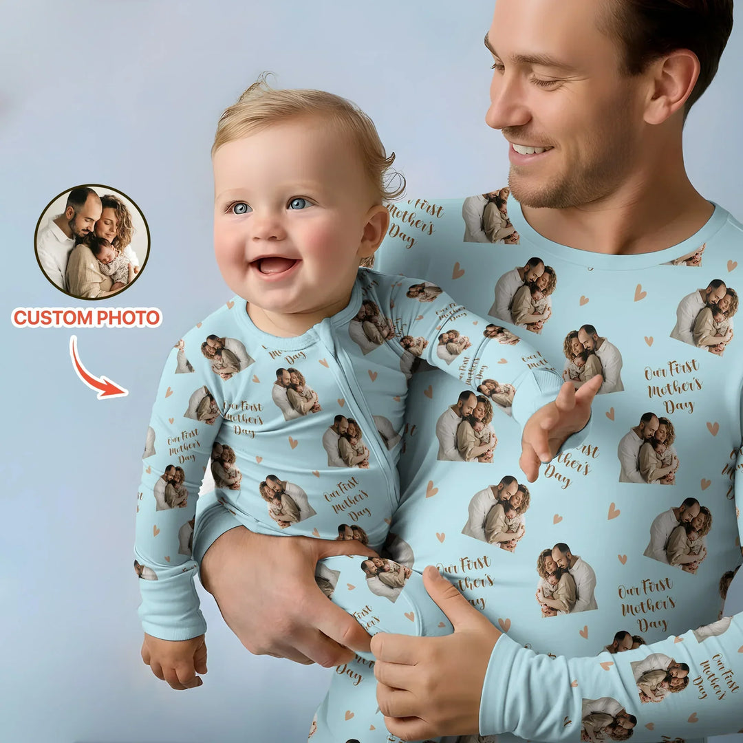 Custom Photo Our First as Parents Bamboo Men's Pajama Set