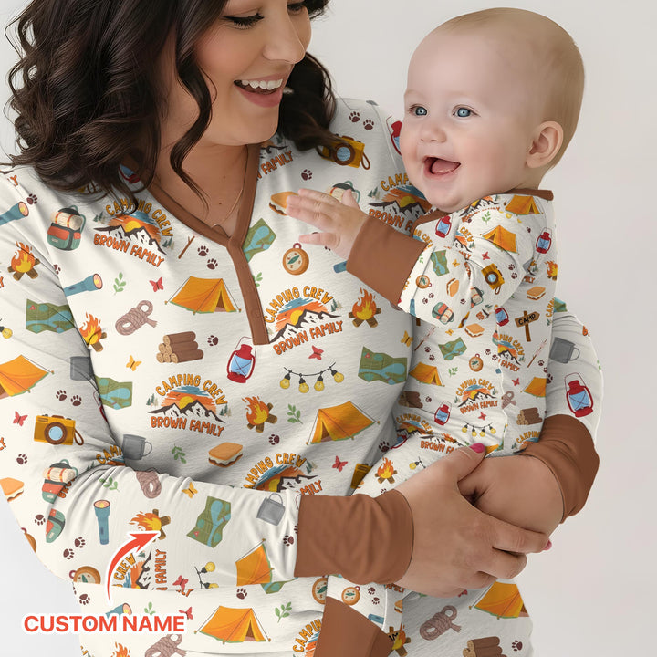 Custom Name Camping Crew Family Matching Bamboo Women Pajama Set
