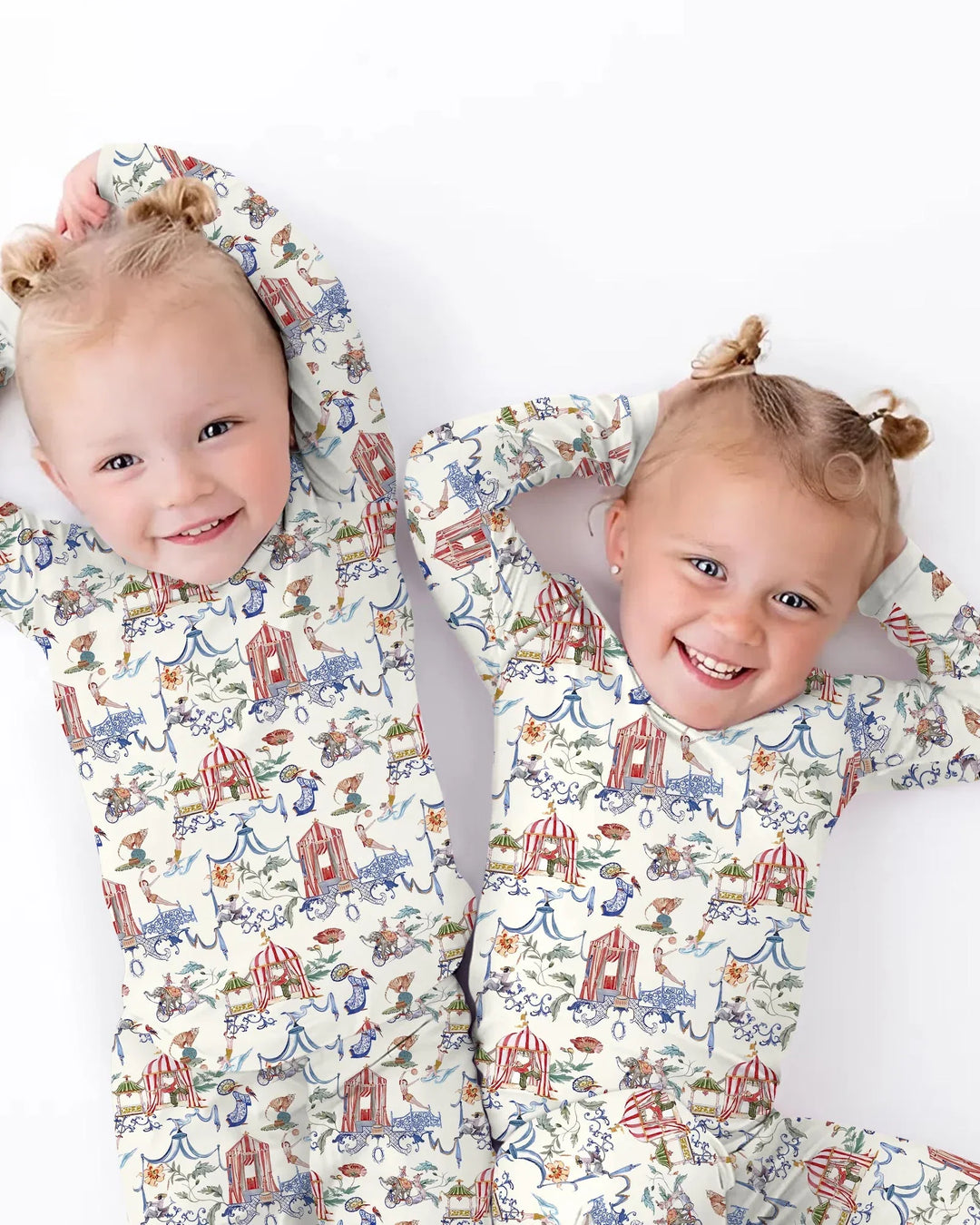 Vintage Lousiana Circus Toile Family Matching Bamboo Two Piece Short Sleeve Shorts Pajama Set