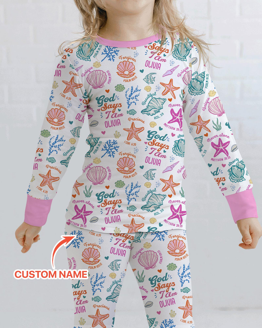 Coastal God Says I Am Custom Name Bamboo Two Piece Long Sleeve Pajama Set