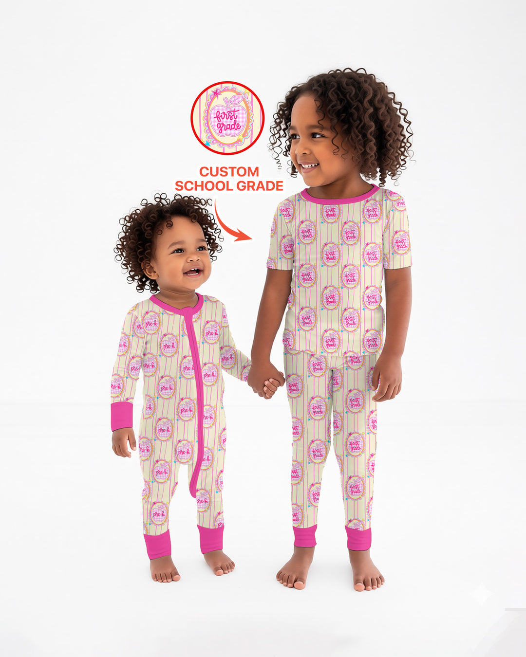 Custom Grade School Sweetie Bamboo Two Piece Long Sleeve Pajama Set
