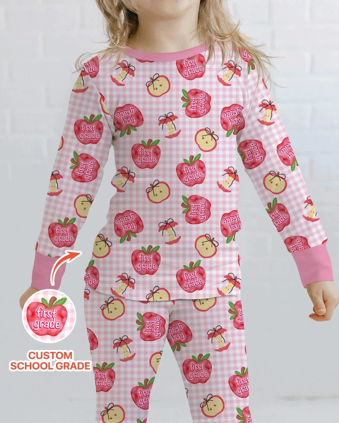 Custom School Grade Apple Days Bamboo Two Piece Long Sleeve Pajama Set