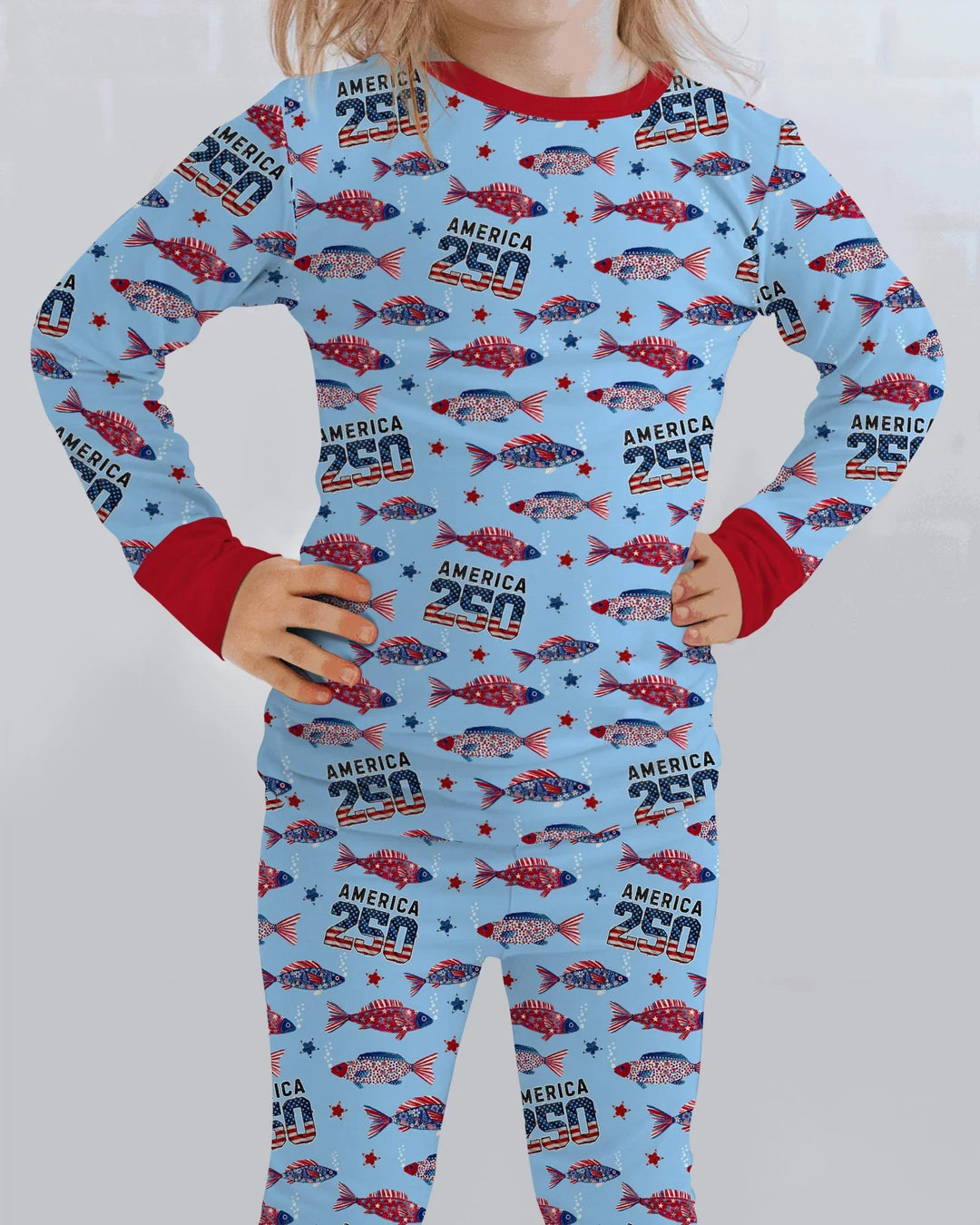 Stars and Stripes Fish Bamboo Two Piece Long Sleeve Pajama Set