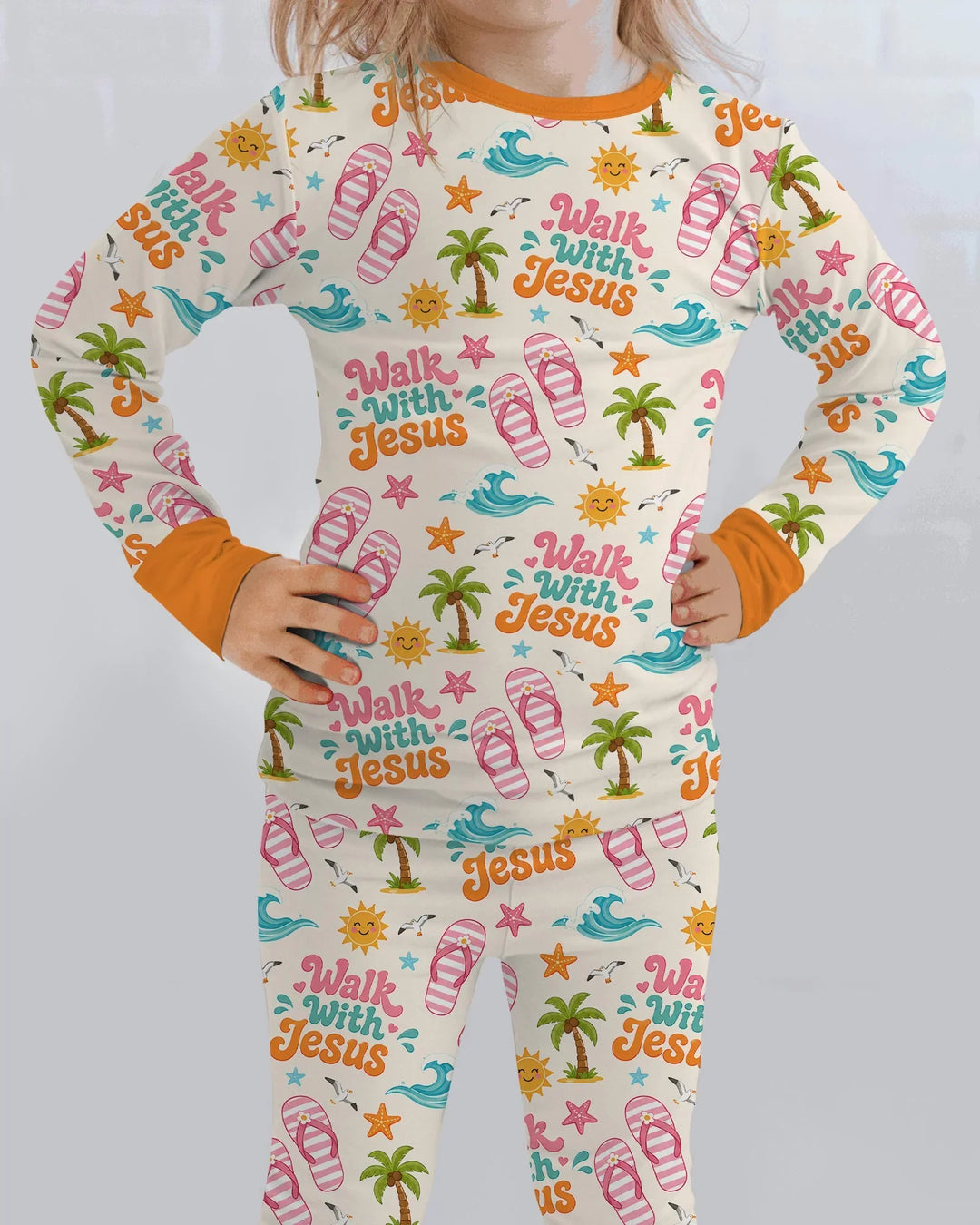 Groovy Summer Walk With Jesus Bamboo Two Piece Long Sleeve Pajama Set