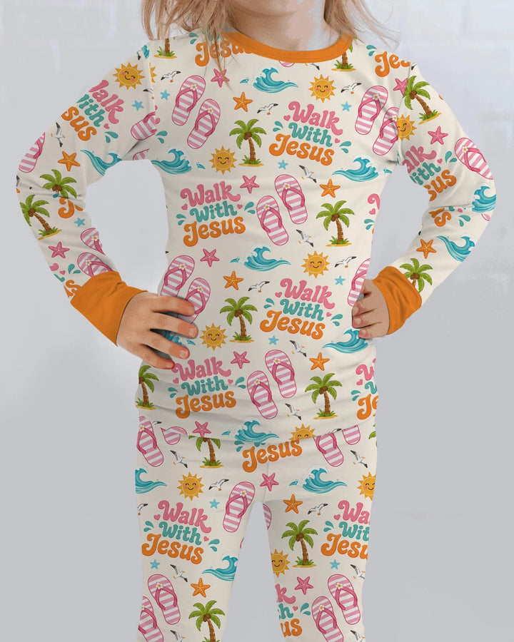Groovy Summer Walk With Jesus Bamboo Two Piece Long Sleeve Pajama Set