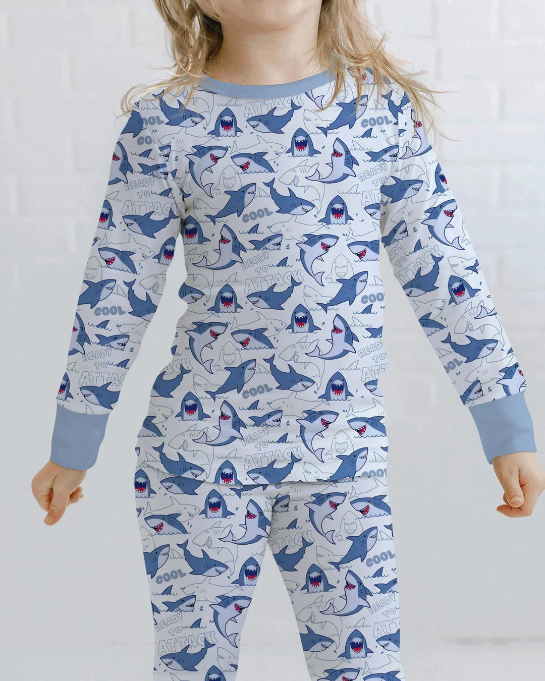 Big Sharks Attack Bamboo Two Piece Long Sleeve Pajama Set