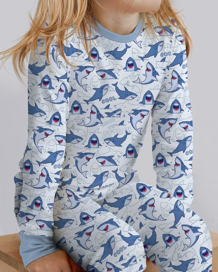 Big Sharks Attack Bamboo Two Piece Long Sleeve Pajama Set