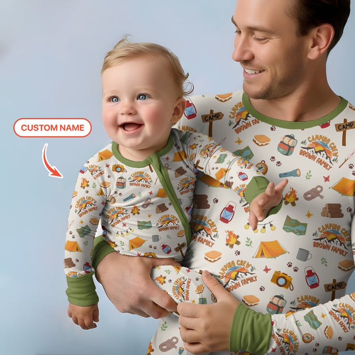 Custom Name Camping Crew Family Matching Bamboo Men's Pajama Set