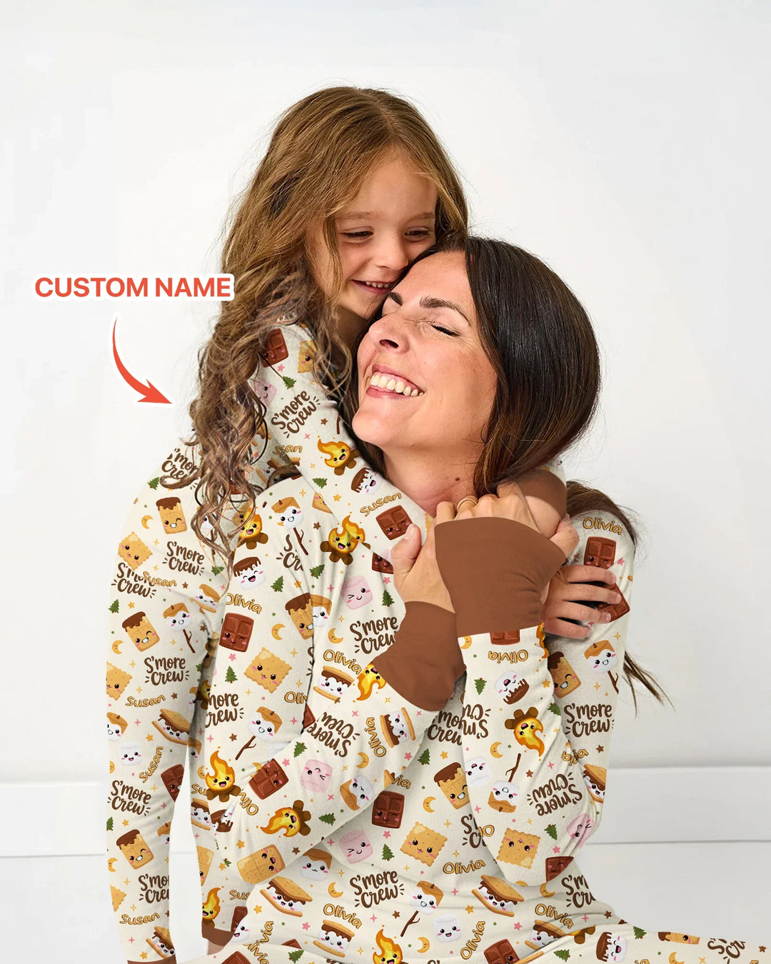 Custom Name Kawaii S'more Crew Family Matching Bamboo Two Piece Short Sleeve Shorts Pajama Set