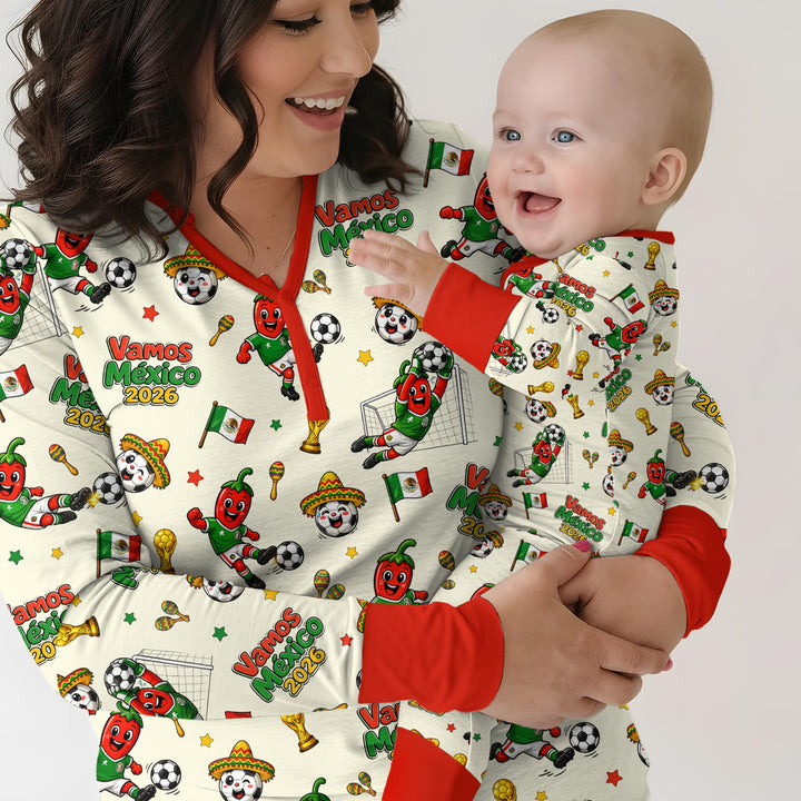 Cartoon World Soccer Vamos Mexico Family Matching Bamboo Two Piece Long Sleeve Pajama Set