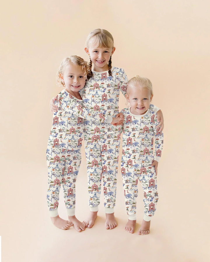 Vintage Lousiana Circus Toile Family Matching Bamboo Two Piece Short Sleeve Shorts Pajama Set