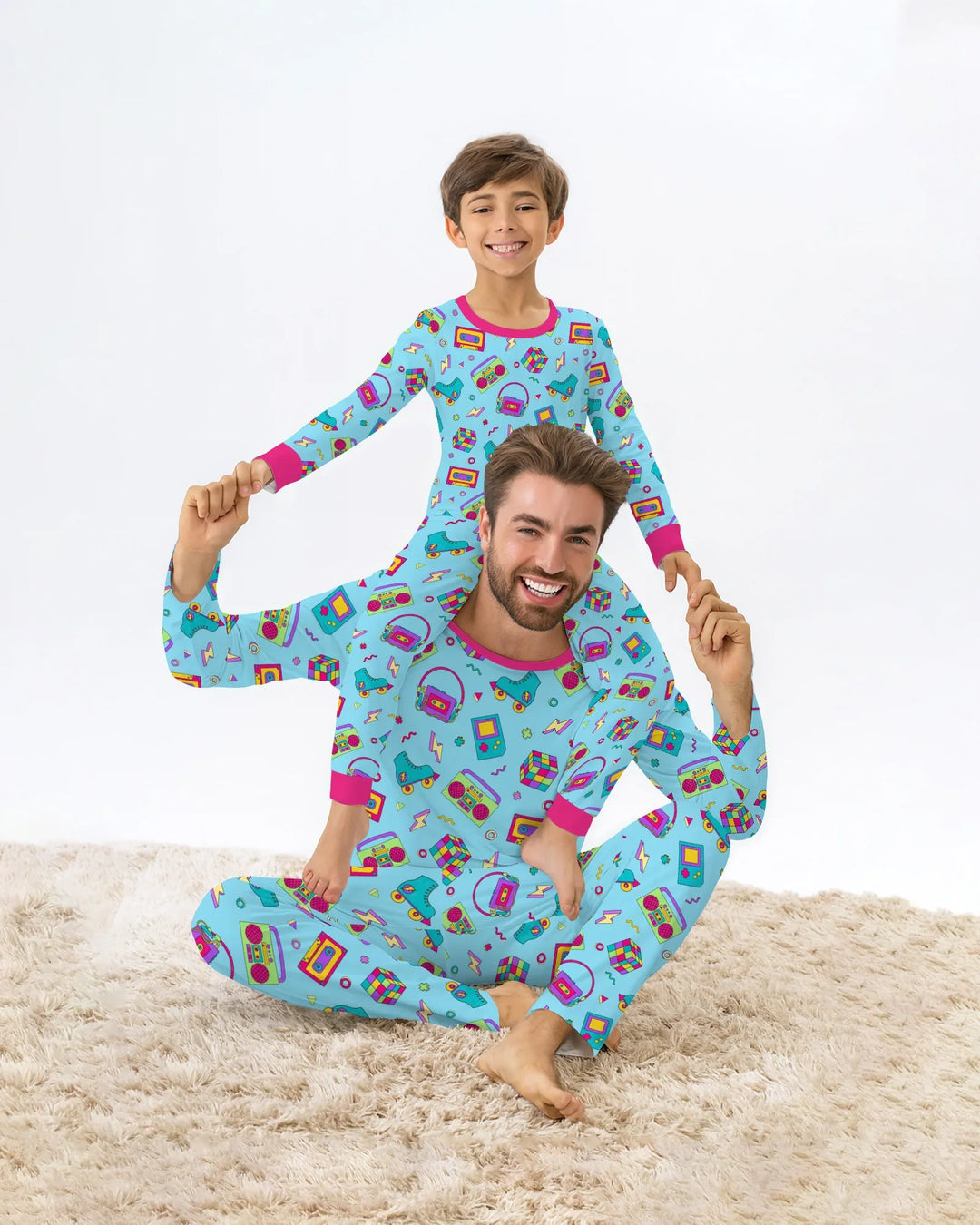 80s Retro Neon Bamboo Two Piece Long Sleeve Pajama Set