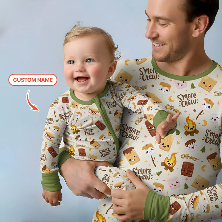 Custom Name Kawaii S'more Crew Family Matching Bamboo Two Piece Long Sleeve Pajama Set