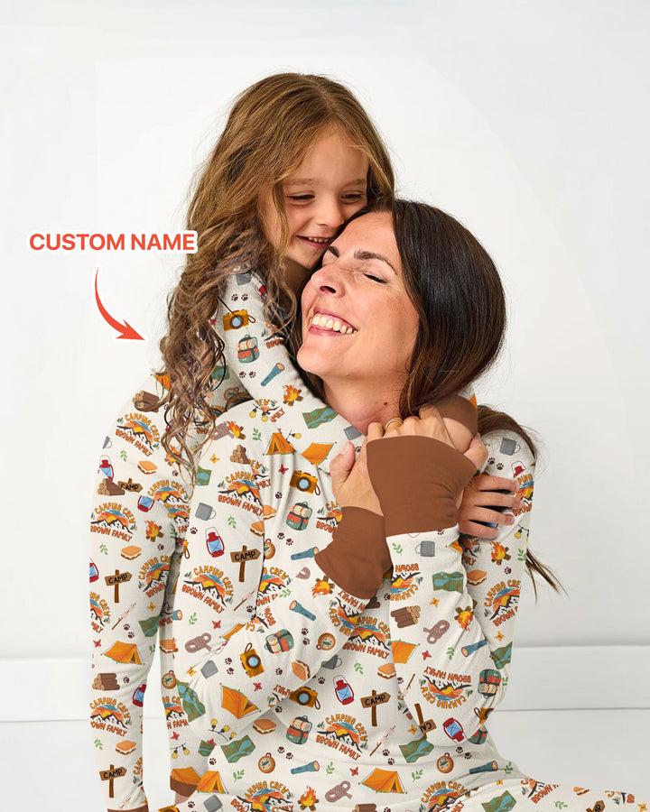 Custom Name Camping Crew Family Matching Bamboo Women Pajama Set
