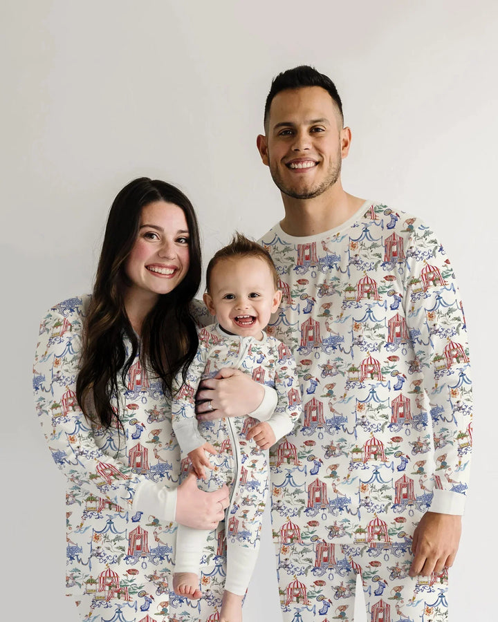 Vintage Lousiana Circus Toile Family Matching Bamboo Two Piece Long Sleeve Pajama Set