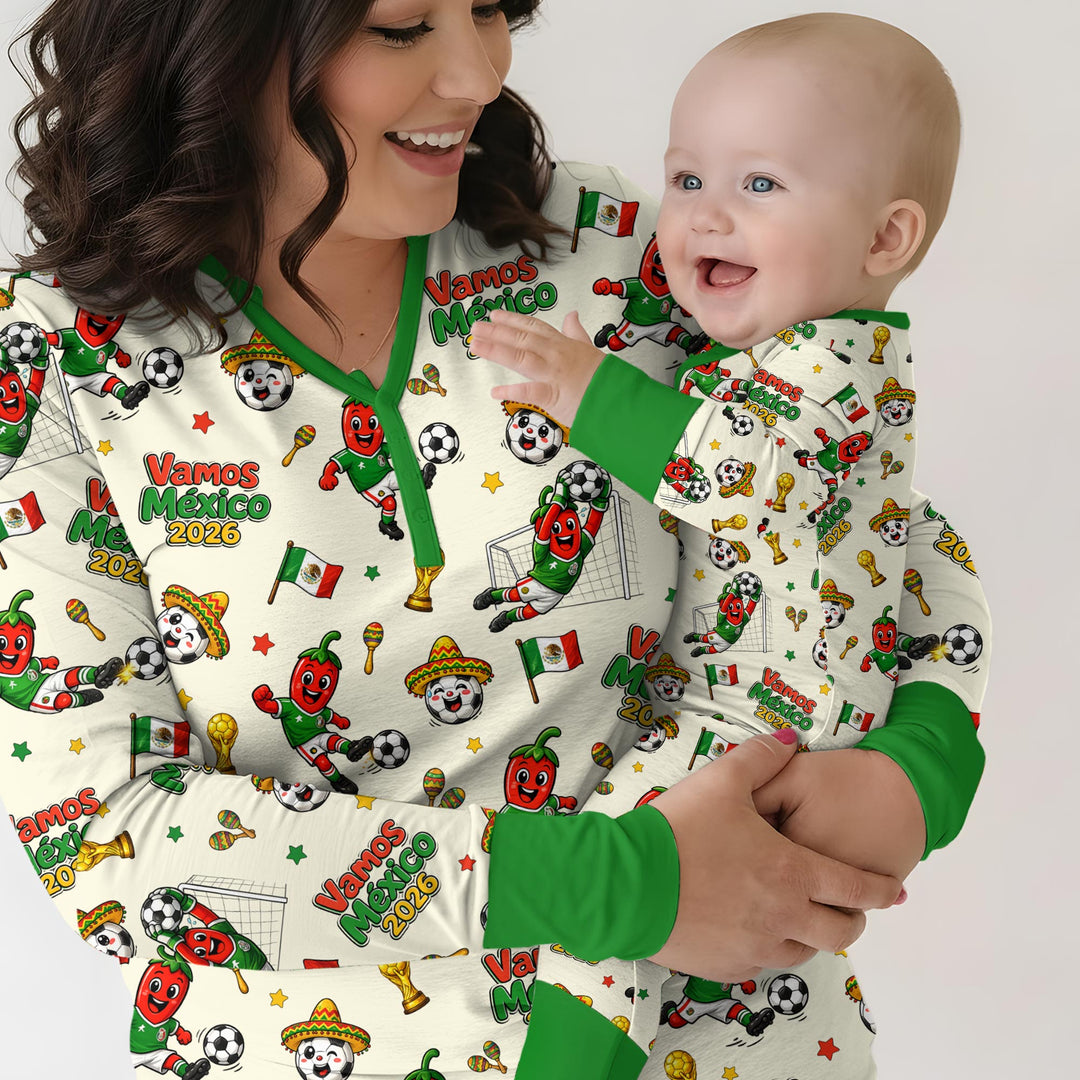 Cartoon World Soccer Vamos Mexico Family Matching Bamboo Two Piece Short Sleeve Shorts Pajama Set