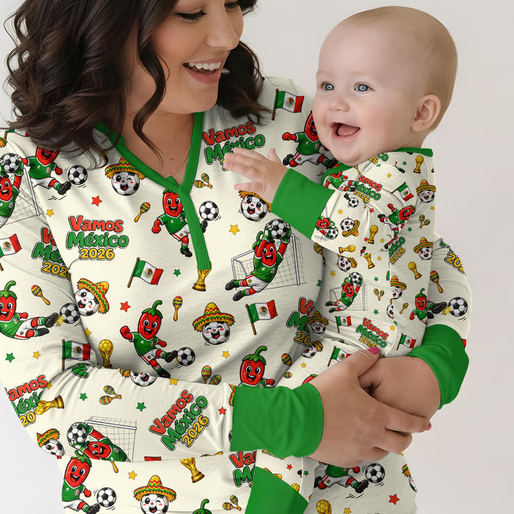 Cartoon World Soccer Vamos Mexico Family Matching Bamboo Two Piece Long Sleeve Pajama Set