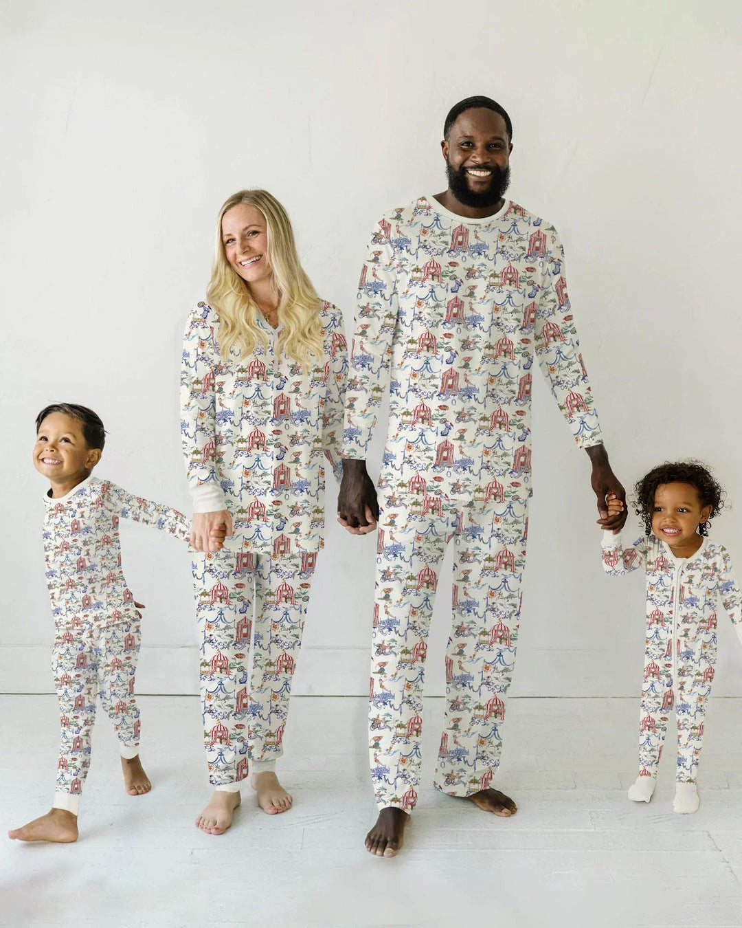 Vintage Lousiana Circus Toile Family Matching Bamboo Two Piece Short Sleeve Shorts Pajama Set